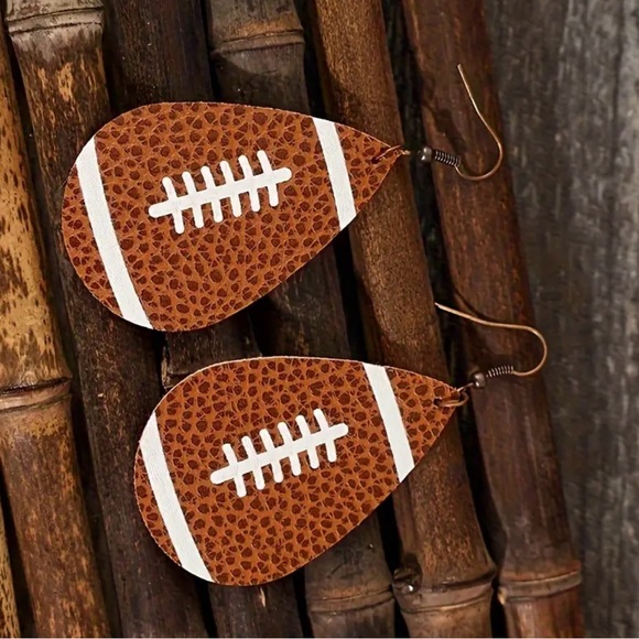 Faux Leather Football Dangle Earrings - Picture 2 of 4